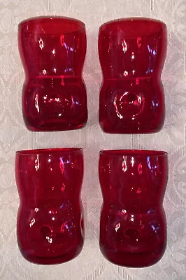 $34.99 • Buy Set Of 4  MCM Vintage Ruby Red Handblown Glass Pinched Dimpled Tumbler Glasses