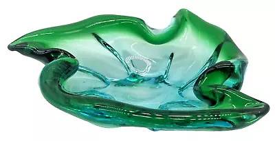 Italian Art Glass Bowl Vintage Murano Hand Blown Candy Trinket Dish Blue Green • $38