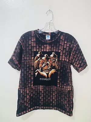 Ecuador T Shirt All Over Pattern Vintage Rare Workers Flute Painting • $9