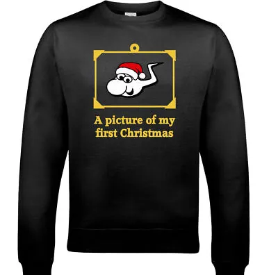 CHRISTMAS JUMPER Mens My First Xmas Secret Santa Gift Unisex Top Hat Sweatshirt • $39.93