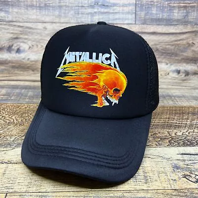 Metallica 90s Flames Mens Trucker Hat Black Snapback Heavy Metal Retro Cap • $19.99