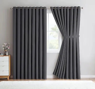 Blackout Eyelet Curtains Thermal Ready Made Eyelet Ring Door Window Curtain Pair • £29.50