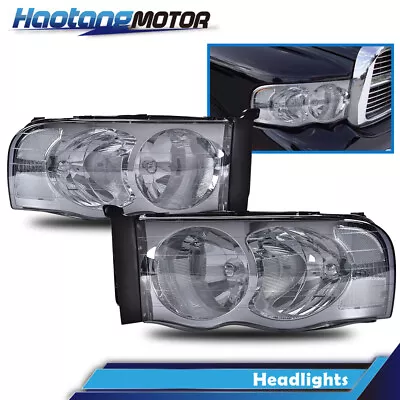 2PCS Smoke/Chrome Headlights Left & Right Fit For 02-05 Dodge Ram 1500 2500 3500 • $59.80