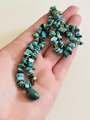 VTG Old Pawn Navajo Necklace Natural Turquoise Tigers Eye Beaded Sterling 925 • $50