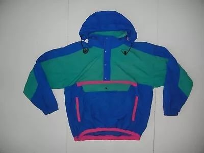 Vtg 90s CASCADE SPORT Teal/Pink Nylon WINDBREAKER JACKET Hike Gym Coat Men's L • $39.99