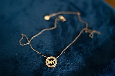 Micahel Kors MK Necklace Initial Rhineztone Cz Rose Gold Circle Chain Pendant • $23.80