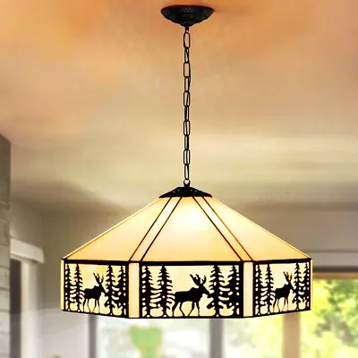 Mongolian Yurt Pendant Light Vintage Chandelier Lamp Shade W/Elk & Trees Decor • $129.59