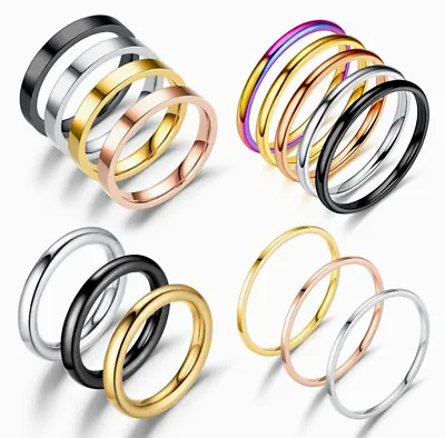 Women Men Fashion Thin Black Silver Gold Titanium Steel Ring Band Collections • $9.95