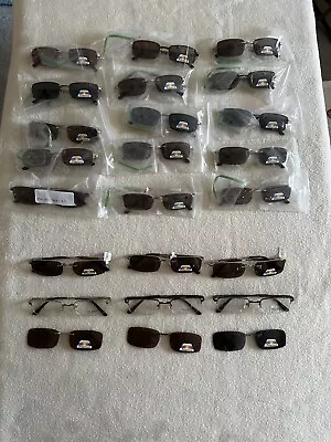 NEW Mens Rimless Eyeglass Frames With Polarized Magnetic Clip Lot Of 21 Closeout • $119