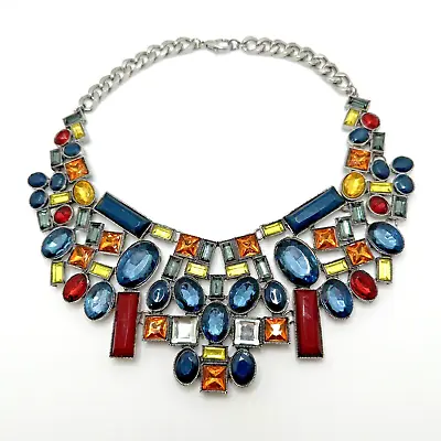 $23.50 • Buy ZARA Rhinestone Bib Necklace Large Multicolor Choker 16 