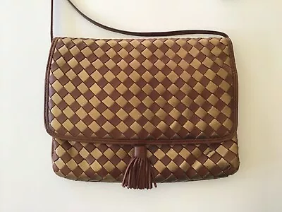 Vintage Bottega Venet Crossbody Brown And Gold Leather Woven Bag • $275