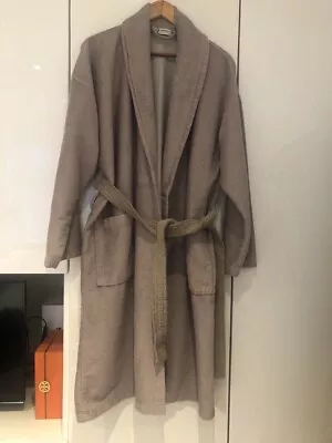 Mens Brown Dressing Gown Robe Size Medium Charcoal Belt Pockets Fleece Housecoat • £8.99