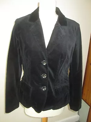 M&s Black Velvet Fitted Jacket Uk 10  Part Lined Cotton & Elastane Vgc • $16.65