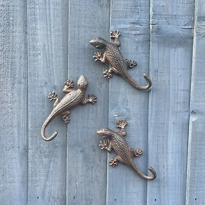 Set 3 Gecko Wall Art Garden Fence Decoration Garden Outdoor Home Lizard Ornament • £19