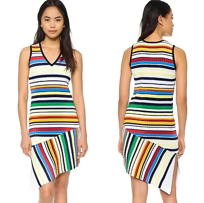 Milly Directional Pop Stripe Bodycon Mini Dress Sleeveless Knit Asymmetrical M • $69.99