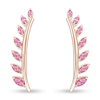 Simulated Tourmaline Olive Leaf Cuff Earrings Prong Set 10K Solid Gold • $361