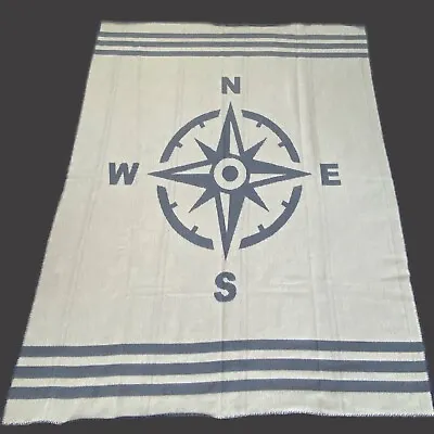 Faribault Mill Cotton Throw Blanket Blue Nautical Compass EXCELLENT 57 X75  • $60