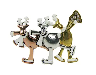 Three Skating Moose Holiday Pin Brooch In Silver Gold And Copper Finish - NEW • $12.99