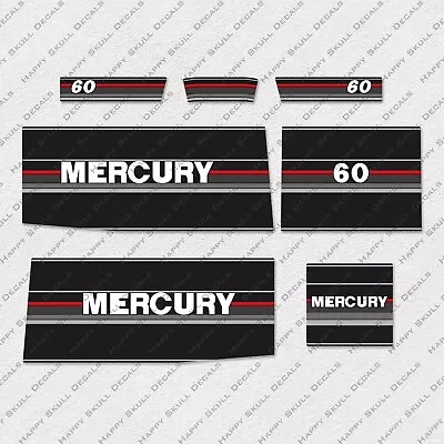 Mercury 60 Hp Two Stroke 1990-1991 Outboard Engine Decals Sticker Set • $49.45