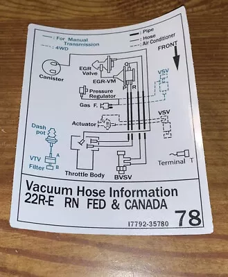 $16 • Buy 1986 Toyota Pickup/4runner Truck Vacuum Diagram Decal Repro Sticker 22re #78 FED