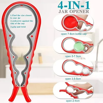 Opener 4 In 1 Multi Purpose Can Jar Lid Ring Pull Bottle Top Screw Remover Tool • £4.49