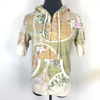 VINTAGE Mossimo Supply Co Hoodie Jacket Women M Ivory Floral Cotton Zip 34x23 • $13.47