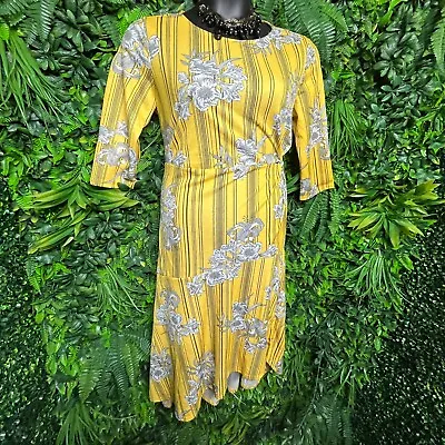 Women Dress Large Yellow Floral Knot Front High Low Hem Mlle Gabrielle 1262 • $25