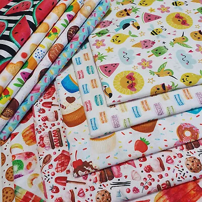 100% Cotton Material Sweets Treats Fruits Macarons Quilting Cotton Fabric 44  • £7.17