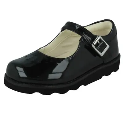 Clarks Crown Jump Girls Black Patent Leather Shoes UK Size 6 H EU 22.5. Infants • £26.99