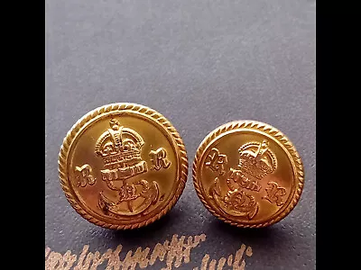 2x Royal Naval Reserve Officers Gilded Brass Buttons King's Crown 23 & 19.5 Mm • £10