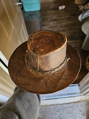 1960s Tooled Leather Mexican Cowboy Hat • $9.99