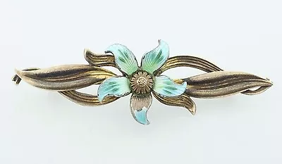 Vintage Symmetalic Sterling Silver 925 & 14K Gold Blue Enamel Flower Brooch Pin • $57.99