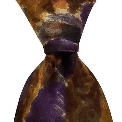 HUBERT MILANO Men’s 100% Silk Necktie ITALY Designer Geometric Brown/Purple EUC • $20.99