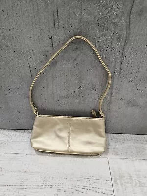 Pale Gold Small Shoulder Purse Evening Hand Bag Purse Zip Up Metallic Soft  • £12