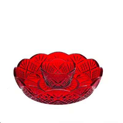 Godinger Dublin Red Shannon Crystal Chip And Dip Serving Bowls Set Of 2 • $24.99