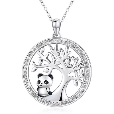 925 Silver Plated Cute Panda Chain Necklace Tree Shinny Shinny Pendant Gift • £4.99