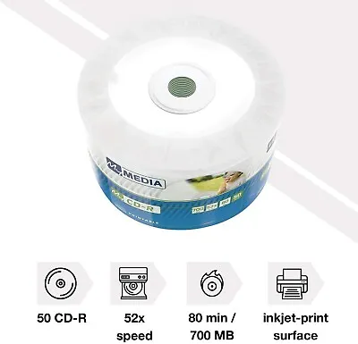 100 X Verbatim Mymedia CD-R Full INKJET Printable 52x CD Blank Disc 700MB 80min • £16.95