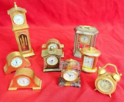 Vintage Group Lot Of 9 Miniature Mantle Style Clocks. Heavy Metal. Quartz. Look! • $22