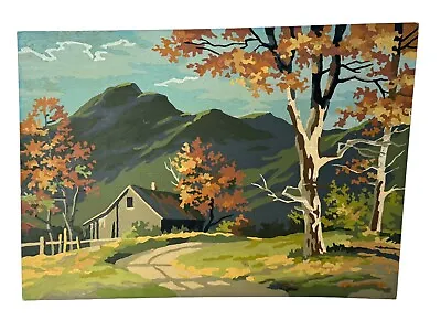 Paint By Number Painting Mountain Cabin Landscape Fall Season MCM Vintage Art • $44.99