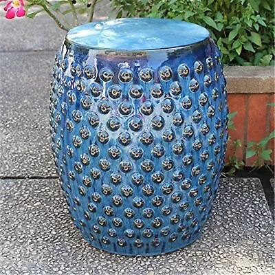 Perforated Navy Blue Drum Ceramic Garden Stool • $108.14