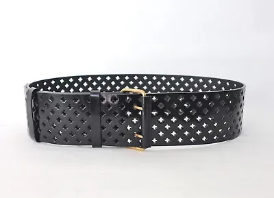 $225 • Buy YSL Yves Saint Laurent Rive Gauche Black Perforated Wide (70mm) Womens Belt 85cm