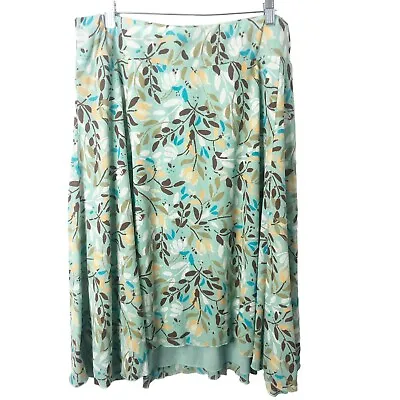 J. Jill NWT Women's Blue Green Floral Pull On Stretchy Lined Midi Skirt Size 2X • $38.99