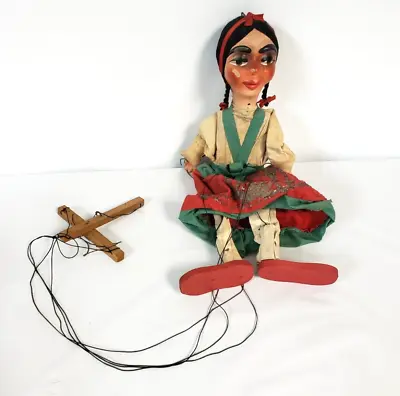 Vintage Marionette String Puppet Composition Plaster 1960s Gypsy 15in High • $27