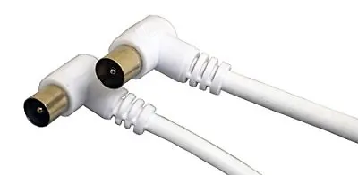 0.5m 50cm White Male Coax Plug Cable With 90 Degree Right Angled Gold Connectors • £3.50