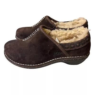 UGG SLIP ONS #1757  Bettey  Brown Suede Shearling Lining Women's 6 • $29.69