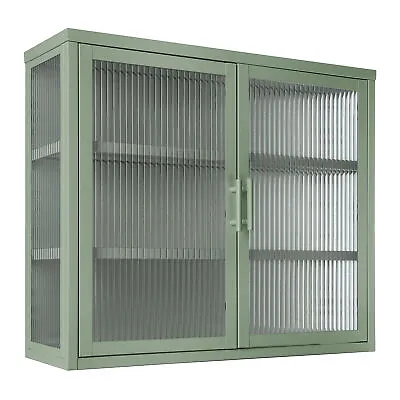 Retro Double Glass Door Wall Cabinet With Removable Shelves Office Dining Room • $188.99