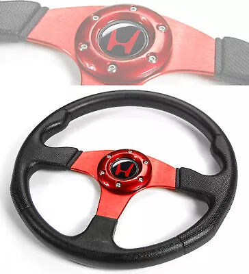 13.75  Dia Red Brushed Spokes Black PVC Steering Wheel W/ Horn For Honda Acura • $44.99