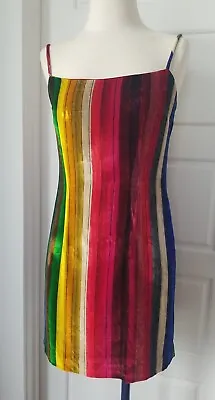 MILLY Rainbow Stripe Velvet Mini Slip Dress Size 2 - Made In The USA  • $75