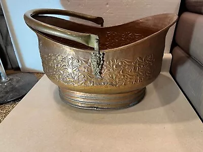 Vintage Copper & Brass Metal Bucket Pail Planter 19  X 13  X 11  Embossed • $65