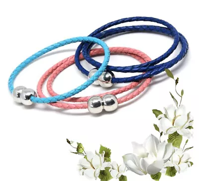 Leather Single Double Triple Wrap Bracelet Magnetic Ball Clip Choice 9 Colours • £7.99